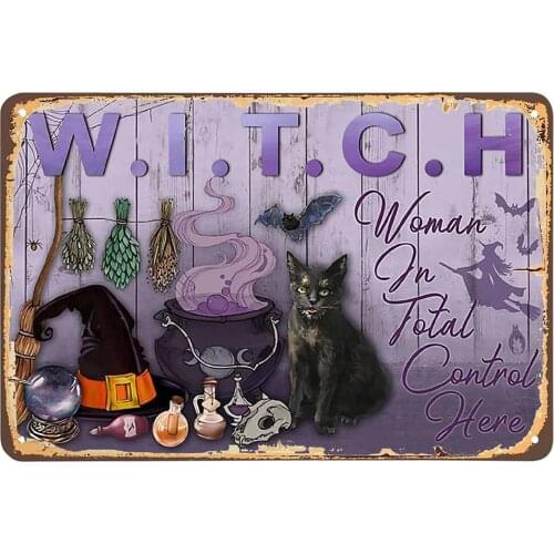 Witchy Wall Art Outdoor Witch & Cat and She Lived Happily Ever After Retro Metal Tin Sign Vintage Aluminum Sign for Home Coffee