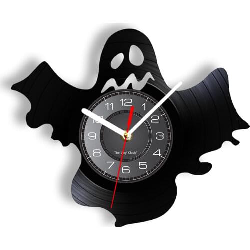 Cartoon Bat Shape Wall Art Wall Clock Halloween Dark Horror Home Decoration Gothic Vampire Bats Vintage Vinyl Record Wall Clock