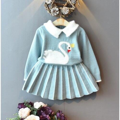 Baby girl clothes new female sweater set childrens princess knit suit sweater girls warm sweater skirt two-piece 2-6Y #0064