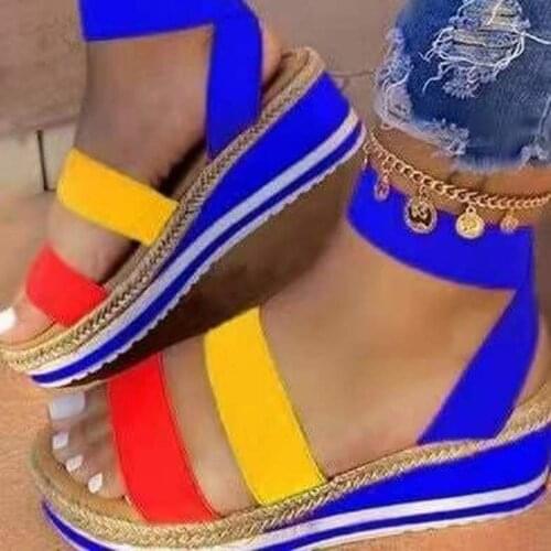 Comemore Summer Sandals 2021 New Women Shoe New Fashion Ladies Casual Slip on Cross Strap Wedges Platform Ladies Shoes Plus Size