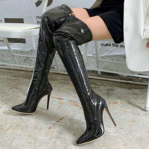 Autumn Sexy Thigh High Boots Women High Heels Winter Over The Knee Boots Fashion Pointed Toe Zipper Party Long Boots 30-48 Size