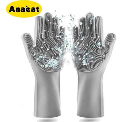ANAEAT 1 Pair Magic Silicone Dishwashing Brush Dishwashing Sponge Rubber Scrubbing Kitchen Cleaning Gloves