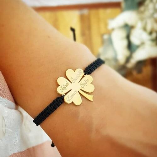 PERSONALIZED FOUR NAMED CLOVER SILVER BRACELET SPECIAL DAY GIFT