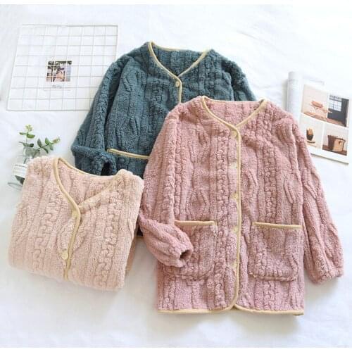 Thick Warm Home Wear Women Solid Velvet Pajamas Long Sleeve Nightwear Ladies Oversized Sleep Tops Flannel Home Clothes Sleepwear