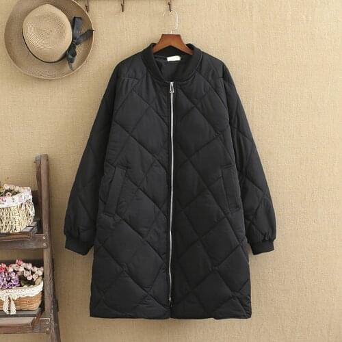 Plus Size Womens Winter Coat Mid-Length Coat With Stand Collar Long Sleeve Interlayer Cotton Thickening Large Size For Fat Lady