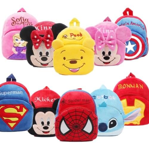 Disney Marvel Cartoon Plush Backpack The Avengers Figures Iron Man Spiderman Superman Cute Kindergarten school bag For Kids Boy