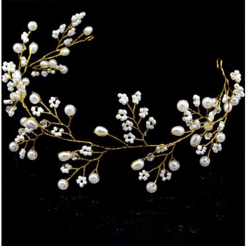 Headbands For Women Shiny Crystal Pearl Hairband Gold Branches Floral Head Band Wedding Bride Tiara Crown Hair Jewelry