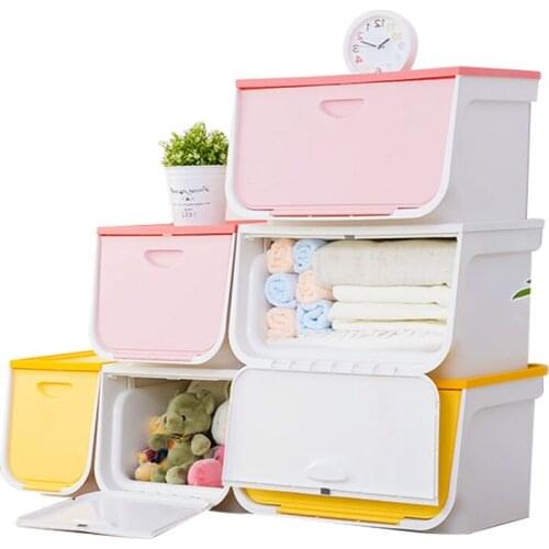 Strong load-bearing front-open makeup organizer storage box for clothes toys durable flip sorting cabinet plastic