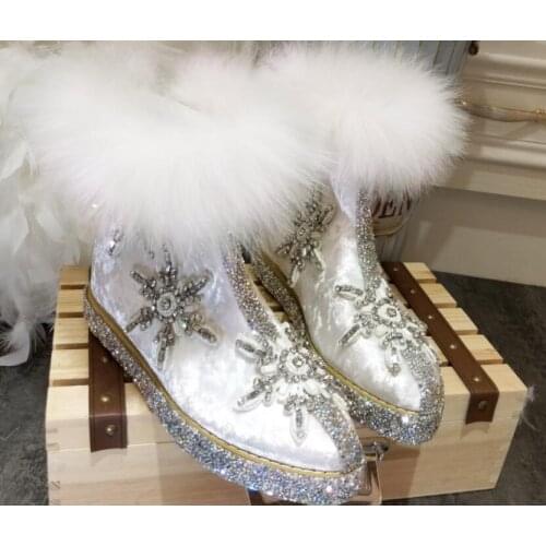 Hand-stitched hand-made rhinestones, true fox fur, super beauty, gods, vanes, heightened, plus velvet snow boots, womens boots