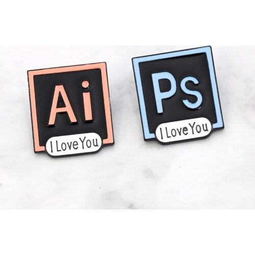 PS AI Enamel Pins I Love You Photoshop Illustrator Badges Custom Pastel Brooches Denim Shirt Lapel Pin Designer Jewelry Gift