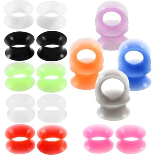 3-25mm 20Pcs/lot Thin Silicone Ear Plugs and Tunnels Round Stretcher Expander Ear Gauges Piercing for Body Jewelry Wholesale