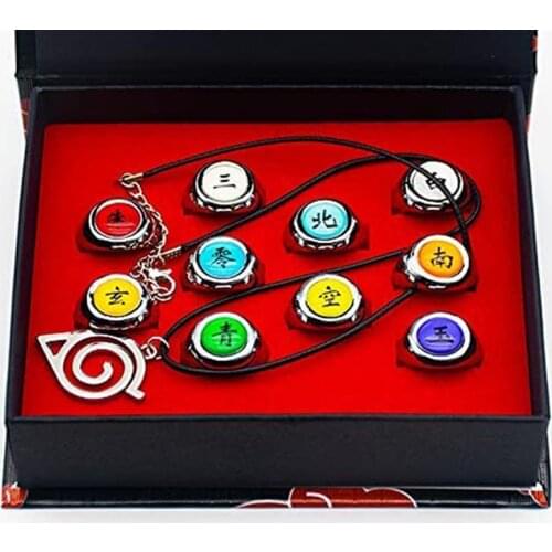 Japanese Cosplay Necklace 10 Piece Anime Ring Set With Box Anime Rings For Cosplay Fans Friend Gift Box Cool Anime Collection