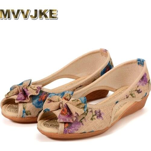MVVJKE Summer New Women Sandals Floral Print Peep Toe Woman Flats Flower Slip on Flat Shoes Open Toe Ladies Shoes Zapatos mujer