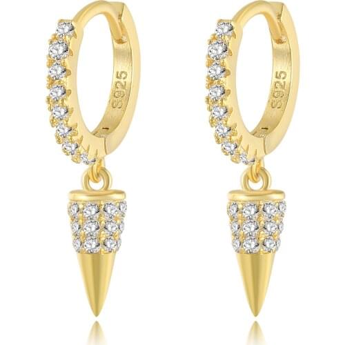 925 Sterling Silver Punk Hanging Rivet Cone Pendant Stud Earrings for Fashion Women Party Accessories Jewelry Pendientes Aretes