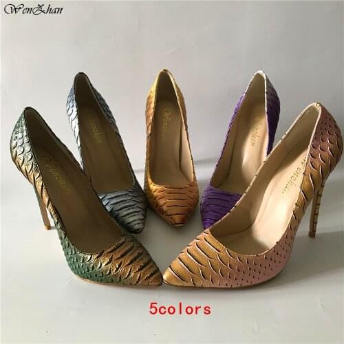 Fashion new pointed high heel exquisite prints pattern elegant single shoes 12cm high heel ladies party shoes WENZHAN A98-27