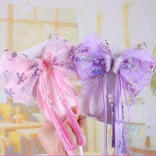 1PCS New Pearl Bow Streamer Girls Duck Mouth Hairpin Ribbon Antique Hanfu Three dimensional Bow knot Baby Hair Clips