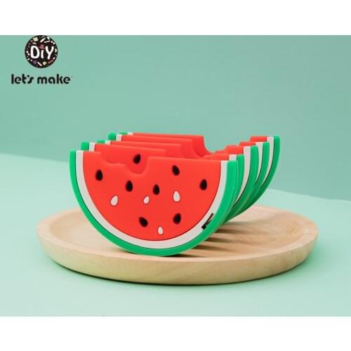 Lets Make 1PC Watermelon Silicone Teether Rodent Cartoon Food Grade Silicone Pandents DIY Teething Toys For Teeth Tiny Rod Gift