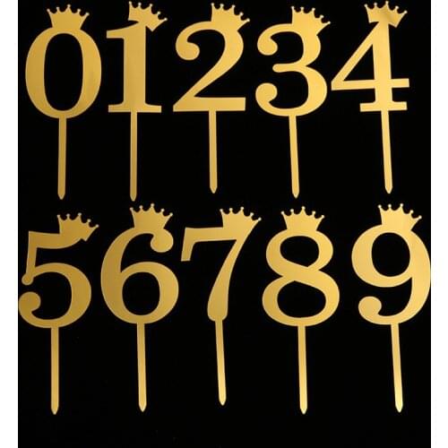 10.5cm Cake Topper Dessert Card Gold and Silver Crown Acrylic Number 0-9 Birthday Party Wedding Ceremony Decoration Supplies