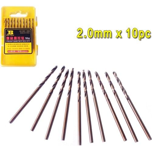 10PC 2.0mm HSS straight shank twist drill bits HRC65-68