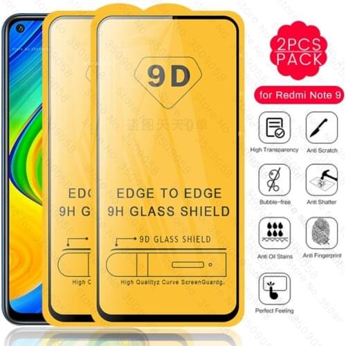 2Pcs 9d full glue protective glass for xiaomi redmi note 9 glass screen protector glas readmi note9 not 9 not 9 camera lens film
