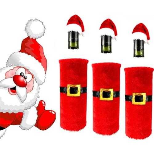 3pcs Christmas Wine Bottle Cover Santa Claus Clothing Red Hat Bottle Ornaments New Year Table Decoration Christmas Gift