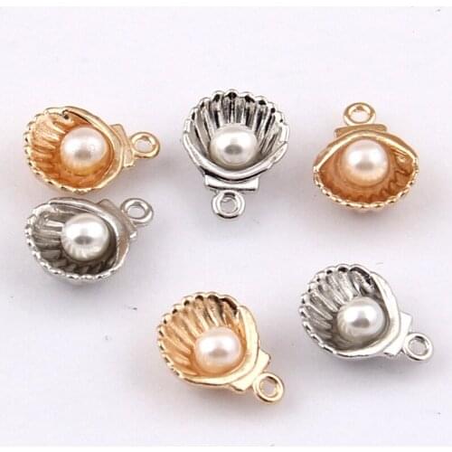 30pcs/lot Zinc Alloy Golden Shells With Imitation Pearl Pendant For DIY Handmade Nakelace Gift And Finding 13x9mm