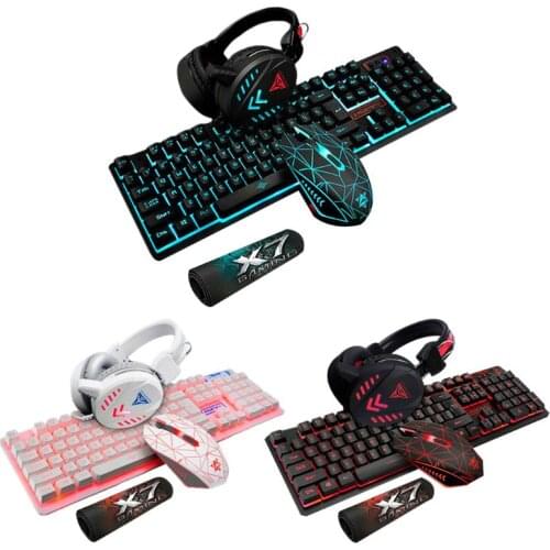 4Pcs/Set K59 Mechanical Wired USB Keyboard Illuminated Gaming Mice Mouse Pad Mat Headphone for Home Computer Desktop