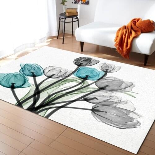 Turquoise Tulip Flower Rugs for Bedroom Home Carpet Living Room Sofa Coffee Table Balcony Floor Mat