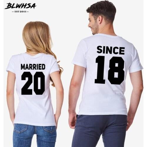 BLWHSA Married Since 2018 Couple T Shirt Women Married Since Printing Lovers T-Shirt Couple Clothing Girls Boy Tops Tees