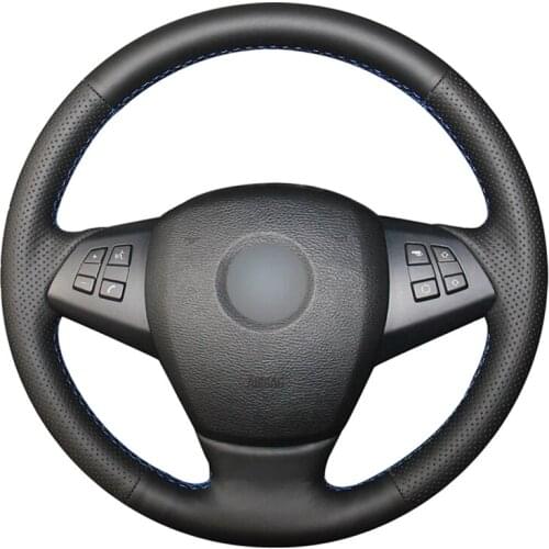 Black Genuine Leather Handsewing No-slip Car Steering Wheel Cover for BMW X5 E70 2006-2013