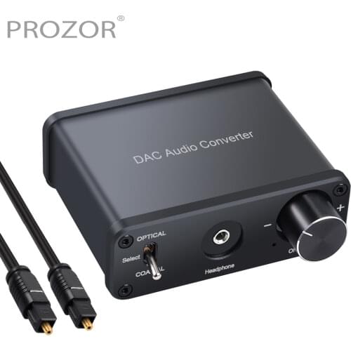 PROZOR 192kHz Digital to Analog aduio Converter+Headphone Amplifier Power ON/OFF DAC Coaxial Stereo L/R RCA 3.5mm Audio Adapter