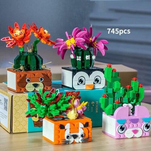 Creator Cartoon animal flower pot Potted plants building block Succulent educational toy flowers bricks collection for kids gift