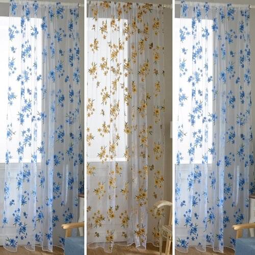 Floral Transparent Label Top Curtain Living Room Curtain Tulle Bedroom Floral Print Elegant Comfort Panel