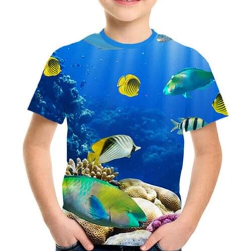 Kids Fashion Colorful 3d T-shirt Underwater World Fish Flower Green Plant Vegetables Weed Print Boys Girls T shirt 4-12 Years