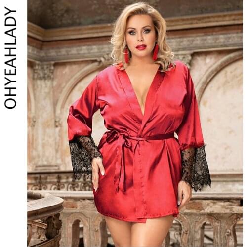 Ohyeahlady Kimono Bride Silk Satin Lace Robe Noiva Plus Size Long Sleeve Robe Womens Nightwear Fat Hot Lingerie Robe de nuit