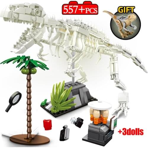 557pcs MOC Jurass Dinosaur World Tyrannosaurus Keel Model Building Blocks Animal Creator Bricks Toys For Children Gifts
