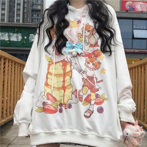 Cool White Cartoon Hoodie Sweatshirt Spring Women Loose Funny Punk Tops Hip Hop Blue Oversize Korean High Street Hoodies Coats