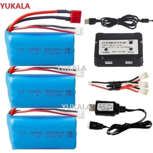 YUKALA 18650 7.4V 3000MAH Li-ion Battery 2S for Wltoys 144001 10428 12428 12423 Q46 RC Car Parts /Charger 7.4 V 3000 MAH