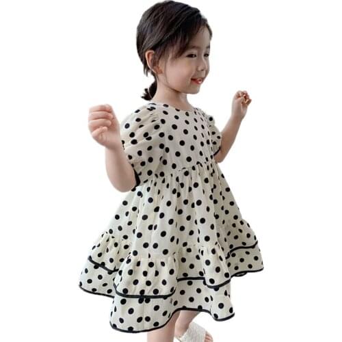 Girl Cute Dress 2021 Summer Baby Toddler Kids Casual Clothes 2-7Y Girls Chiffon Dot Princess Dresses Children Sweet Clothing