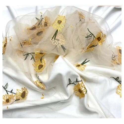 Fashion womens wear childrens wear sunflower mesh embroidered lace fabric embroidered fabric