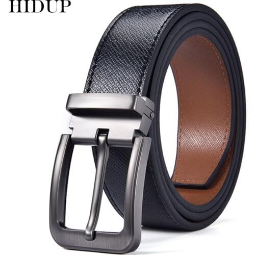HIDUP Retro Styles Genuine Leather Belts for Men 3.3cm Width Jeans Fashion Mens Double Sided Clothing Accessories 2020 NWJ836