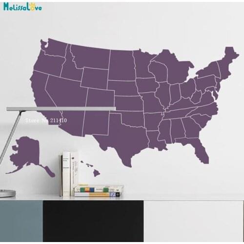 United States Map Wall Art Sticker Office Study Living Room Decor United States Map Decals Self-adhesive Murals YT1867