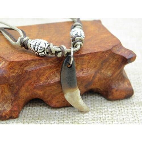 COOLDUDU New Trendy Vintage Real Tooth Pendant Necklace Mens Woolf Tooth Horde Amulet Necklace Jewelry Gifts