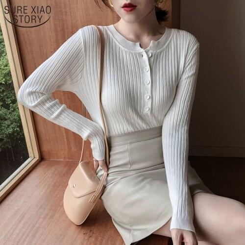 2021 Autumn New Sweet Solid Color Long Sleeve Knitted Bottoming Shirt Pullover Women Round Neck Thin Chic Sweater Women 10973