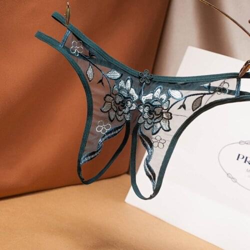 New Underwear Womens Sexy French Embroidery Mesh Hollow Free Take Off Thong Low Waist Transparent T-Pants