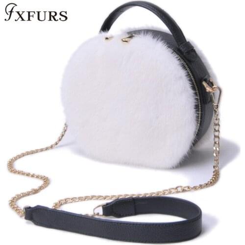 2020 New Arrival Real Mink Fur Bag Famous Brand Designer Women Handbag Natural Genuine Leather Ladies Single-shoulder Bag Winter