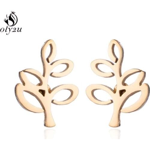 Oly2u Trendy Leaf Earrings for Women Pendientes Mujer Vintage Small Plant Stud Earrings Fashion Jewelry Accessories Friend Gift