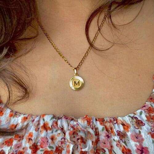 Initial Name Necklace For Women Men Couple Gold Adjustable Figaro Chain Coin Letter Alphabet Pendant Necklaces Classic Collar