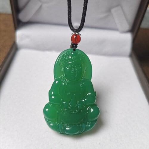 Luxury Real 100% Grade A Natural Green Chalcedony Guanyin Pendants Necklaces For Men Women Jade Necklace Gemstone Fine Jewelry