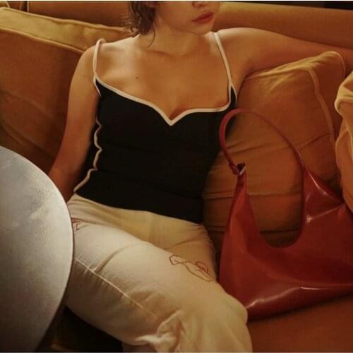 Sexy white summer tops for women sexy crop top women cute vintage korean cami top spaghetti strap color block tops streetwear